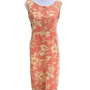 JESSICA Howard Petite Medium 100% Linen Sleeveless‎ Maxi Dress w Button Coral